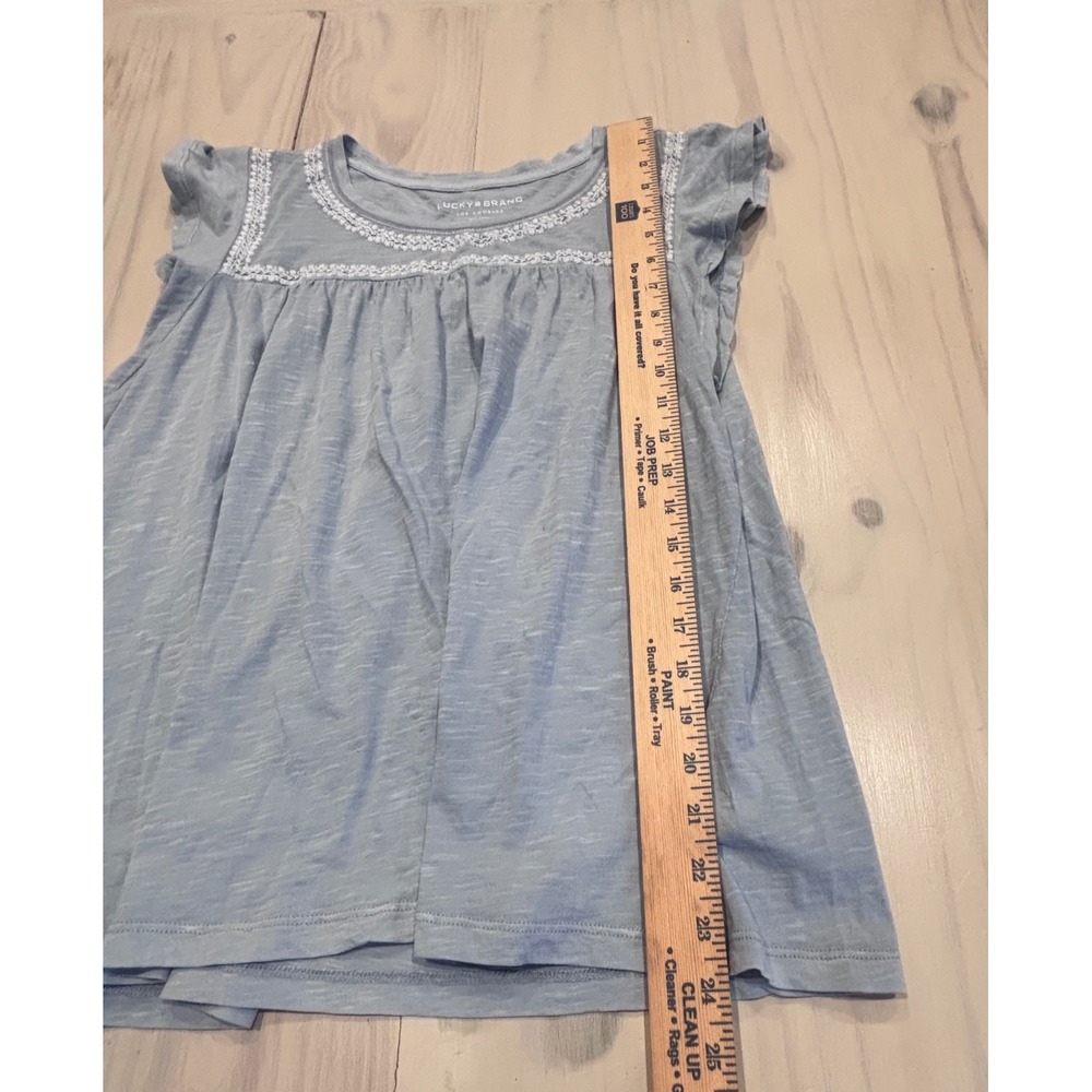 Lucky Brand Womens Blue Embroidered Cap Sleeve Cotton Top 7WP8333 SZ Large Boho - Picture 8 of 16
